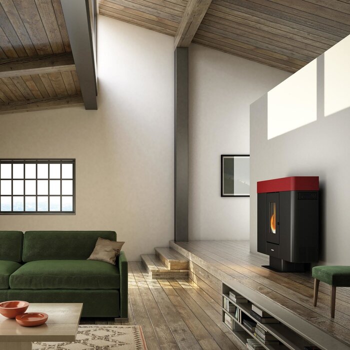 FREEPOINT Moon Pellet Stove 10kW Bordeaux Red