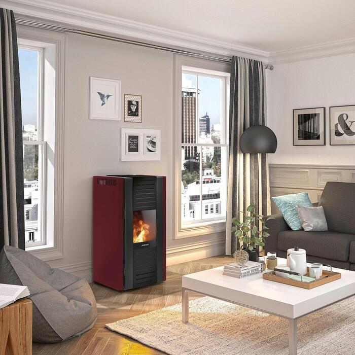 JUSTUS Sirkos Aqua Steel Pellet Stove 6kW Black Bordeaux